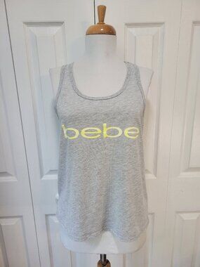BEBE Sport Heather Gray Racerback Active Tank Top Mesh Back sz S EUC Workout Gym